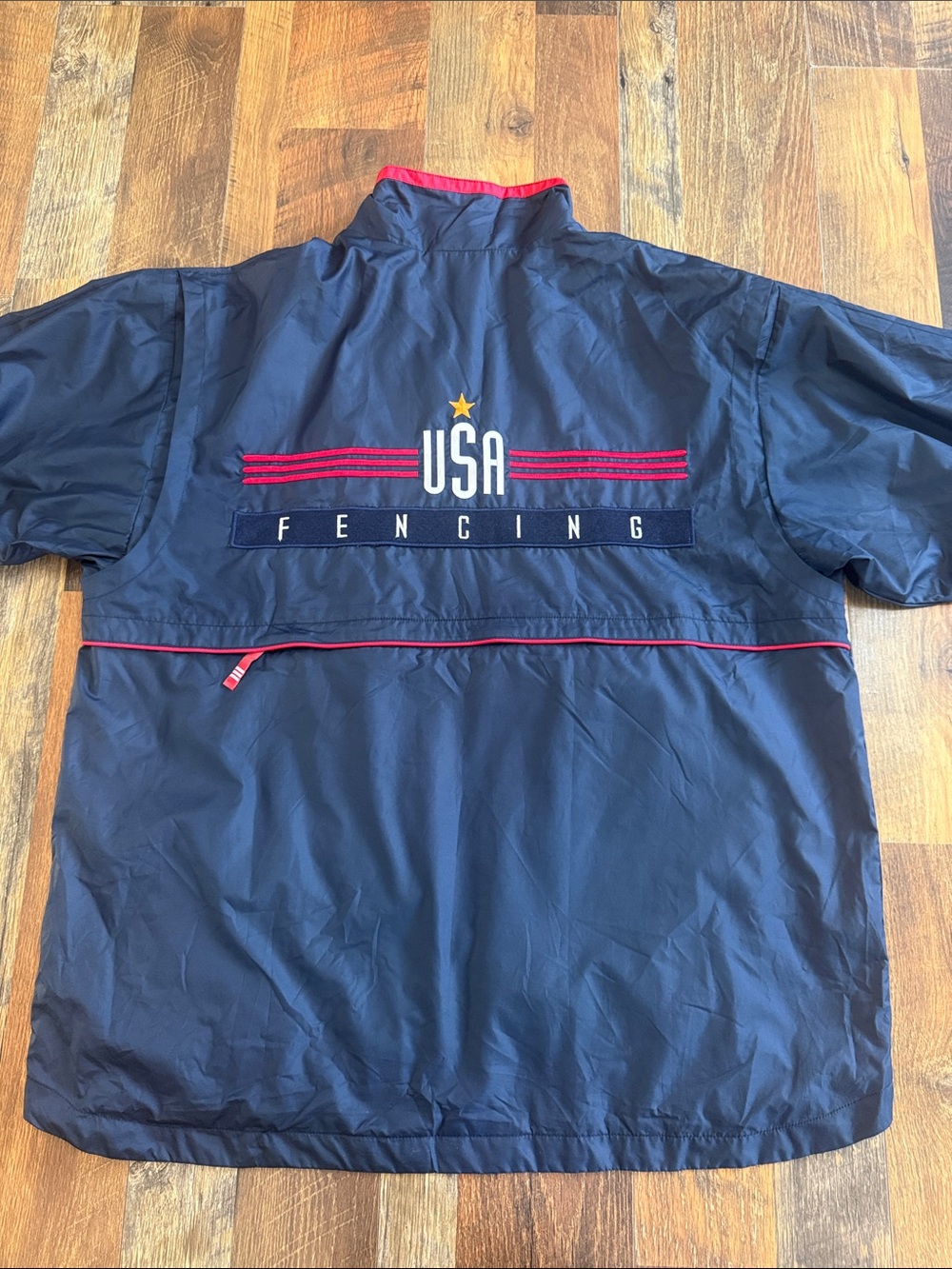 Vintage Adidas Team USA Fencing Windbreaker Jacket Navy Red Mesh L Olympic